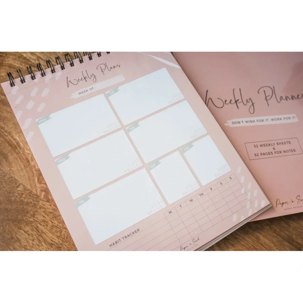 Weekly to do planner undated calendar notepad pink spiral to do list 52 weeks